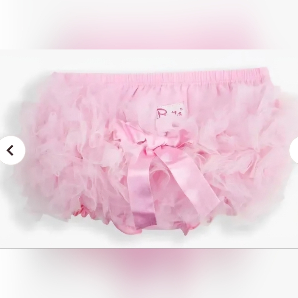 Ruffle Butts Pink Frilly Tulle Diaper Cover Baby Girl Pink Satin Bow 6-12 Months